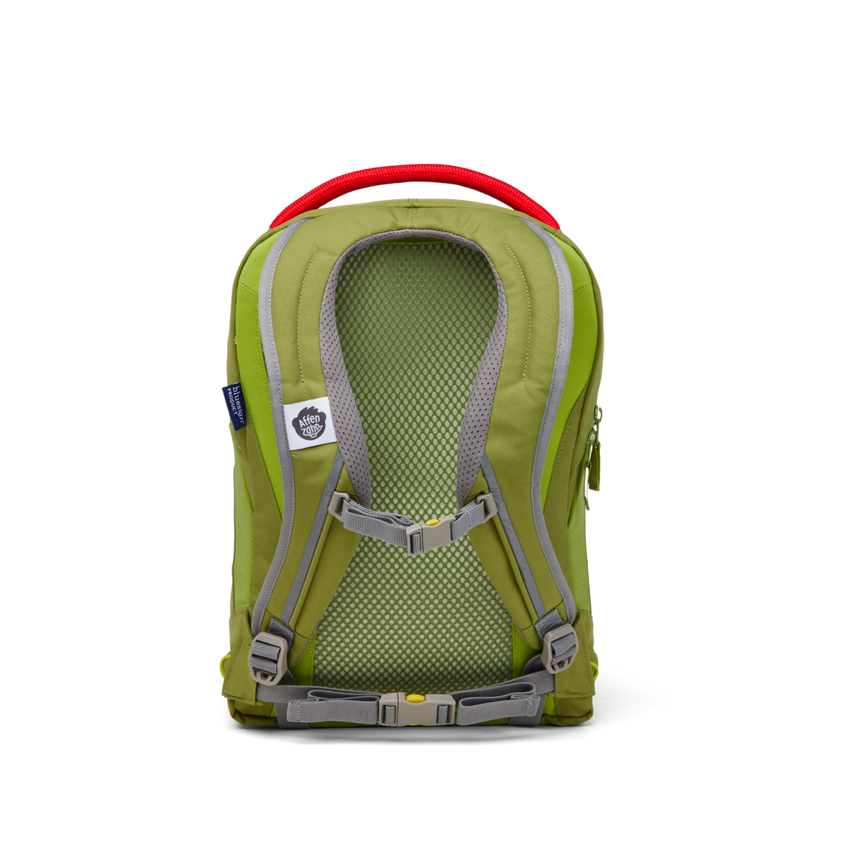 Back view of the Affenzahn Daydreamer Dinosaur Backpack showing padded ergonomic shoulder straps, breathable back panel, and chest strap for added comfort.