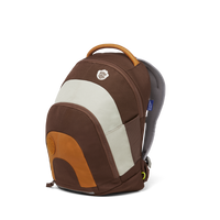 Right Side view of the Affenzahn Daydreamer Monkey Backpack in brown colors for kids, showcasing its deep main compartment, side mesh pocket, and padded shoulder straps.