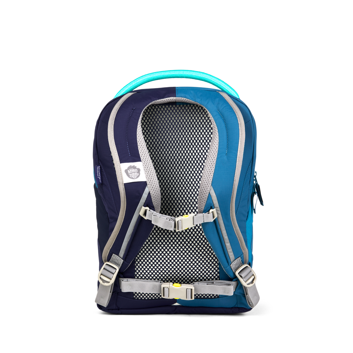 Back view of the Affenzahn Daydreamer Octopus Backpack for kids showing padded ergonomic shoulder straps, breathable back panel, and chest strap for added comfort.