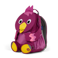 Right side view highlighting the Affenzahn Large Friend Bird backpack`s depth, adjustable shoulder straps, and the Bird's ear detailing.
