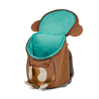 A top-down view of the Affenzahn Small Friend Monkey backpack’s main compartment, suitable for all your kid’s daycare essentials.