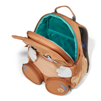 A top-down view of the Affenzahn Large Friend Cat backpack’s main compartment, suitable for all your kid’s preschool essentials.