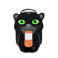 The Affenzahn Small Friend Panther backpack has a unique tongue feature that can be pulled out to display a name tag or photo.