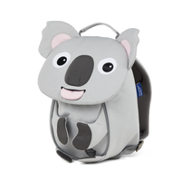 Right side view highlighting the Affenzahn Small Friend Koala backpack`s depth, adjustable shoulder straps, and the Koala's ear detailing.