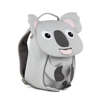 Left side view highlighting the Affenzahn Small Friend Koala backpack`s depth, adjustable shoulder straps, and the Koala's ear detailing.