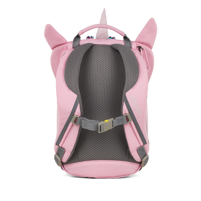 Affenzahn Small Friend Unicorn Backpack is ergonomic with padded shoulder straps and an adjustable chest strap for toddler comfort.
