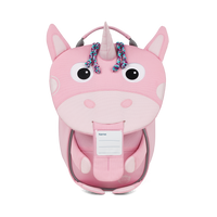 The Affenzahn Small Friend Unicorn backpack has a unique tongue feature that can be pulled out to display a name tag or photo.