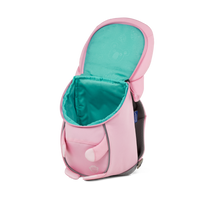 A top-down view of the Affenzahn Small Friend Unicorn backpack’s main compartment, suitable for all your kid’s daycare essentials.