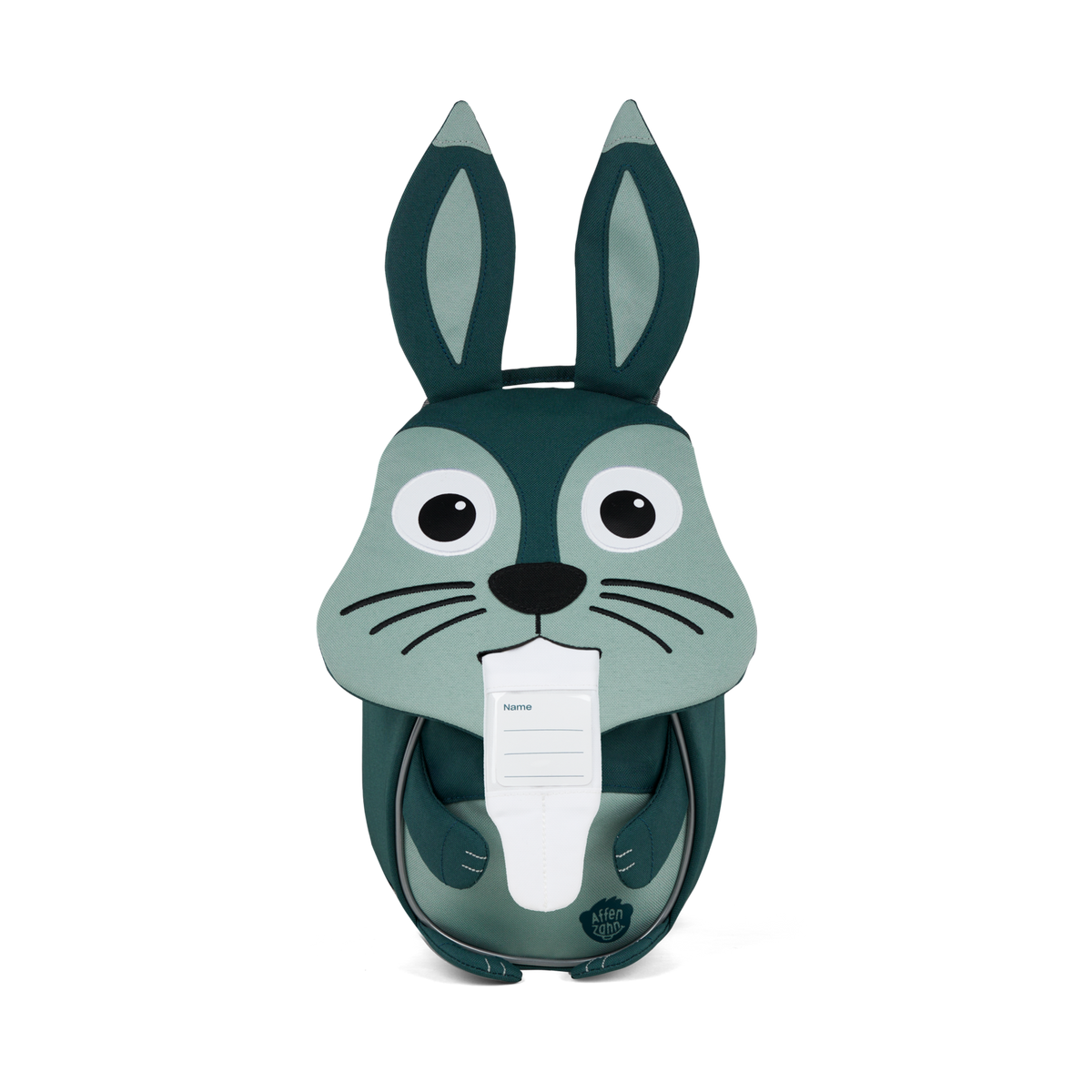 The Affenzahn Small Friend Rabbit backpack has a unique tongue feature that can be pulled out to display a name tag or photo.