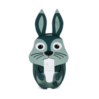 The Affenzahn Small Friend Rabbit backpack has a unique tongue feature that can be pulled out to display a name tag or photo.