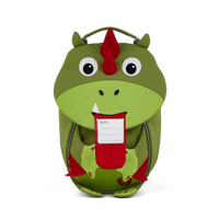 The Affenzahn Small Friend Dinosaur backpack has a unique tongue feature that can be pulled out to display a name tag or photo.