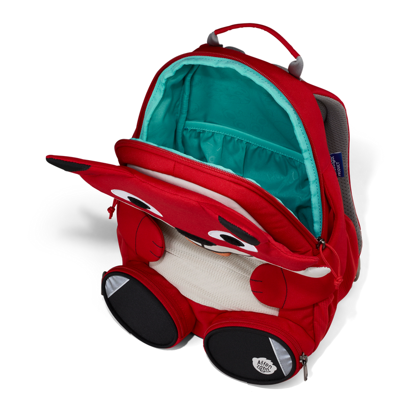 A top-down view of the Affenzahn Large Friend Fox backpack’s main compartment, suitable for all your kid’s preschool essentials.