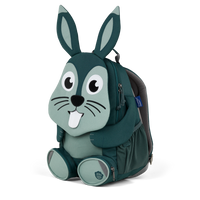 Right side view highlighting the Affenzahn Large Friend Rabbit backpack`s depth, adjustable shoulder straps, and the Rabbit's ear detailing.