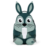 The Affenzahn Large Friend Rabbit backpack has a unique tongue feature that can be pulled out to display a name tag or photo.