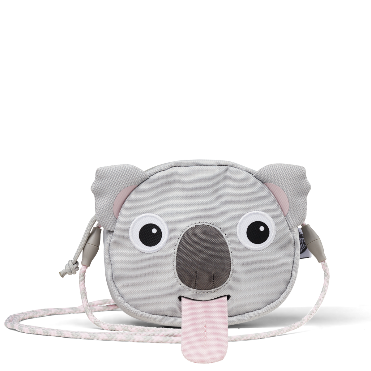Affenzahn Koala Kids Wallet featuring a friendly koala face with embroidered eyes, fluffy ears, and a pull-out tongue label for writing a name.