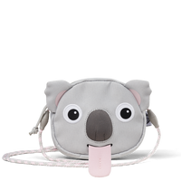 Affenzahn Koala Kids Wallet featuring a friendly koala face with embroidered eyes, fluffy ears, and a pull-out tongue label for writing a name.
